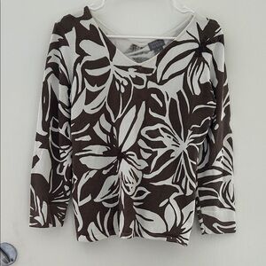Sigrid Olsen Chocolate and Cream Floral Top